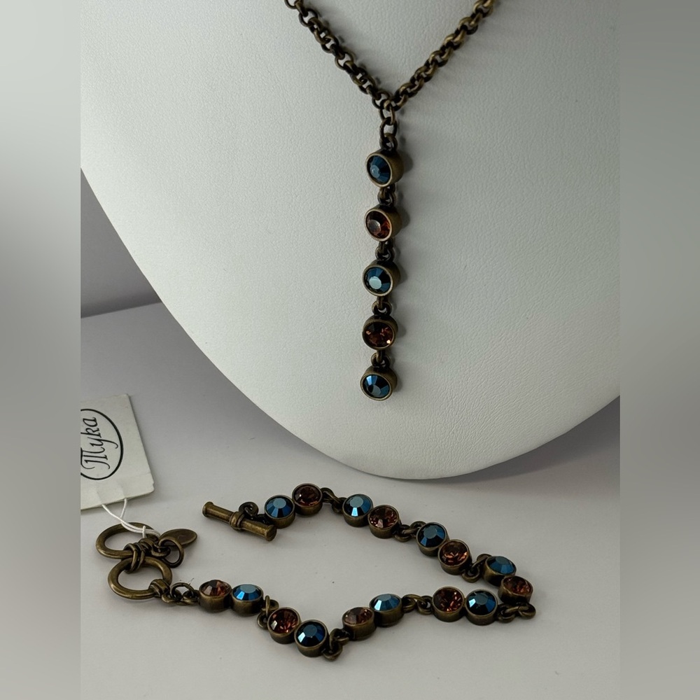 Myka Bronze Blue and orange Necklace and Bracelet Set